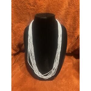 Vintage Multistrand “8” Light Blue Seed Bead Long Necklace 30” Boho Statement